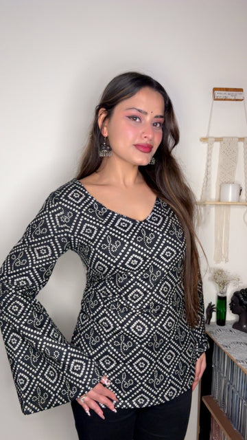 Adaa: Black Bandhani Corset Kurti