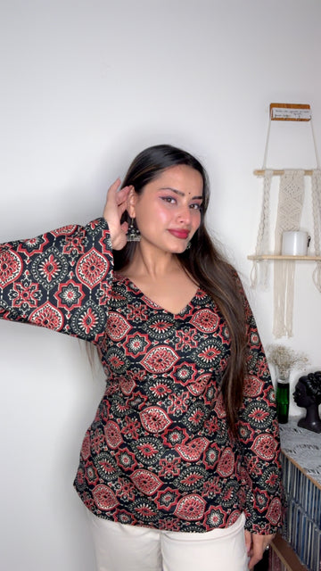 Adaa: Black Ajrakh Corset Kurti