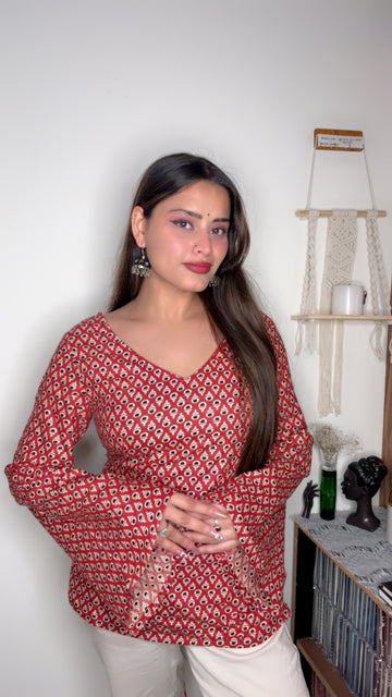 Adaa: Red Buti Corset Kurti