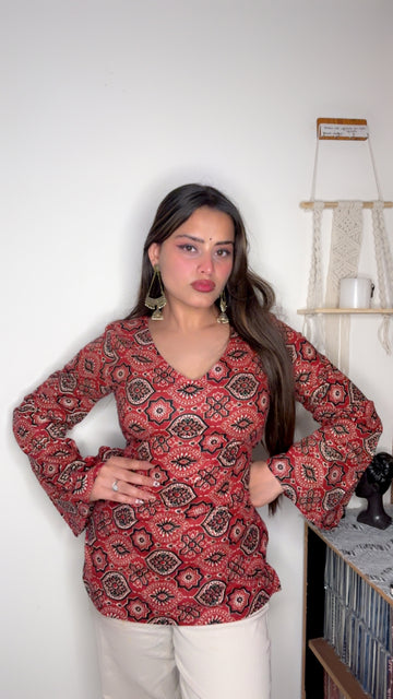 Adaa: Red Ajrakh Corset Kurti