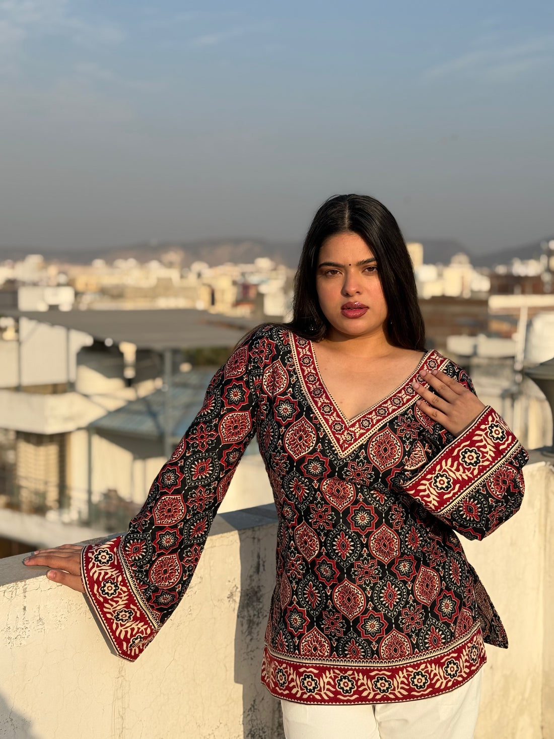 Noor: Black Ajrakh Corset Kurti