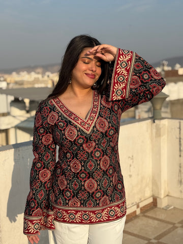 Noor: Black Ajrakh Corset Kurti