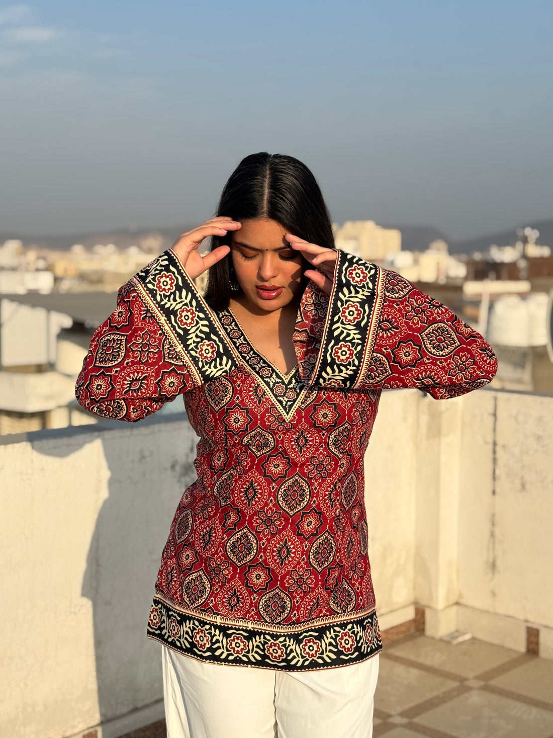 Noor: Red Ajrakh Corset Kurti
