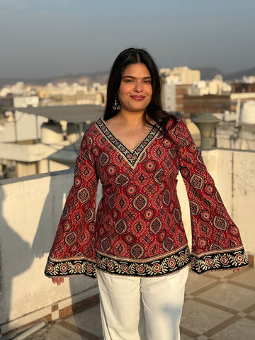 Noor: Red Ajrakh Corset Kurti