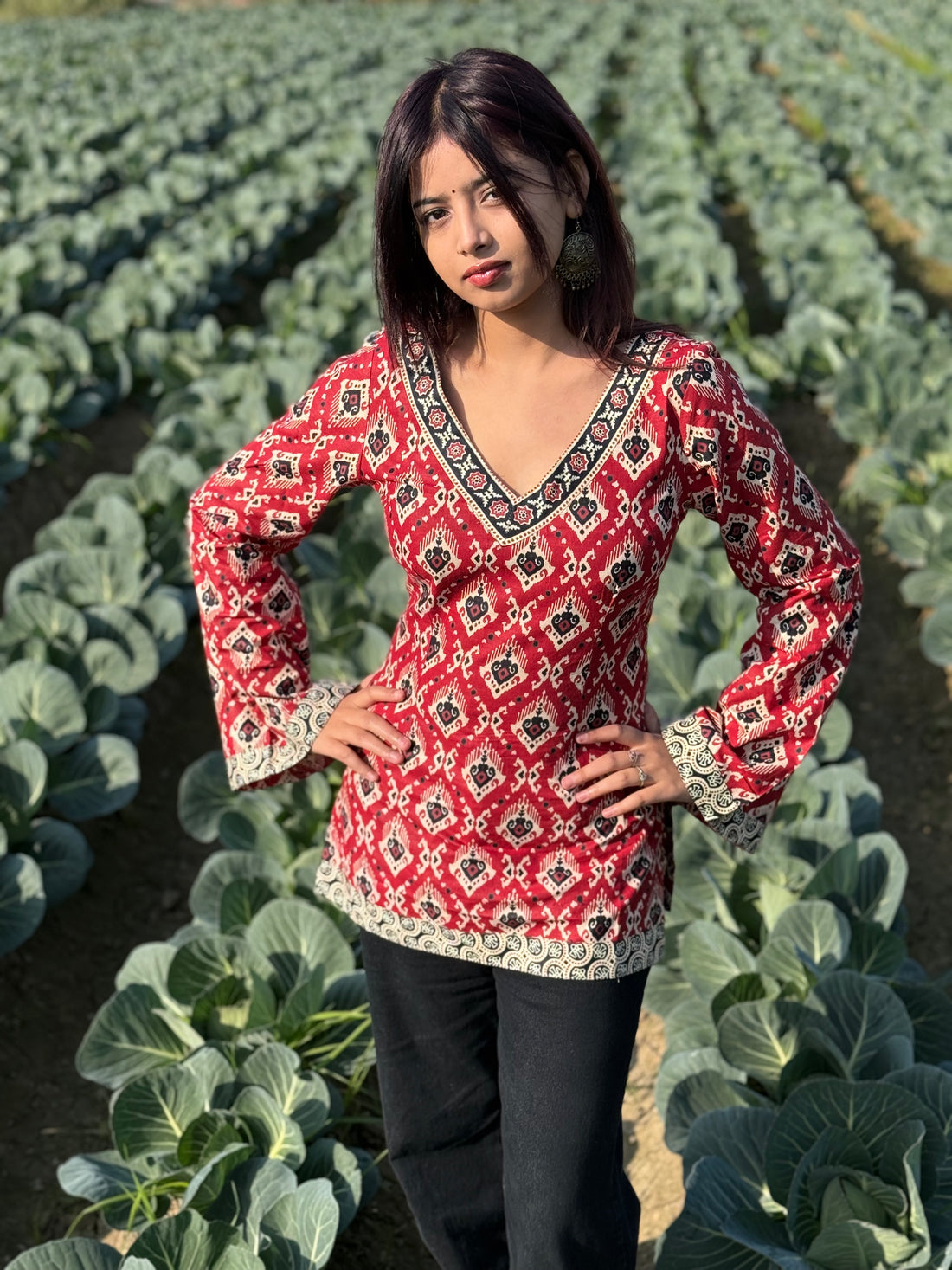 Noor: Red Mor Pankh Corset Kurti