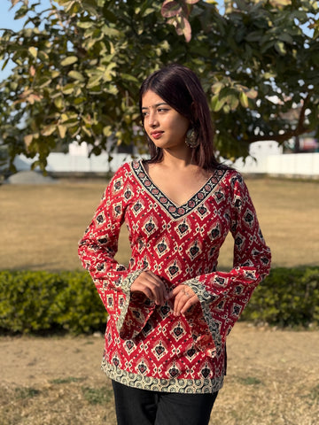 Noor: Red Mor Pankh Corset Kurti