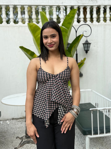 Eiara: Black Buti Noodle Strap Top