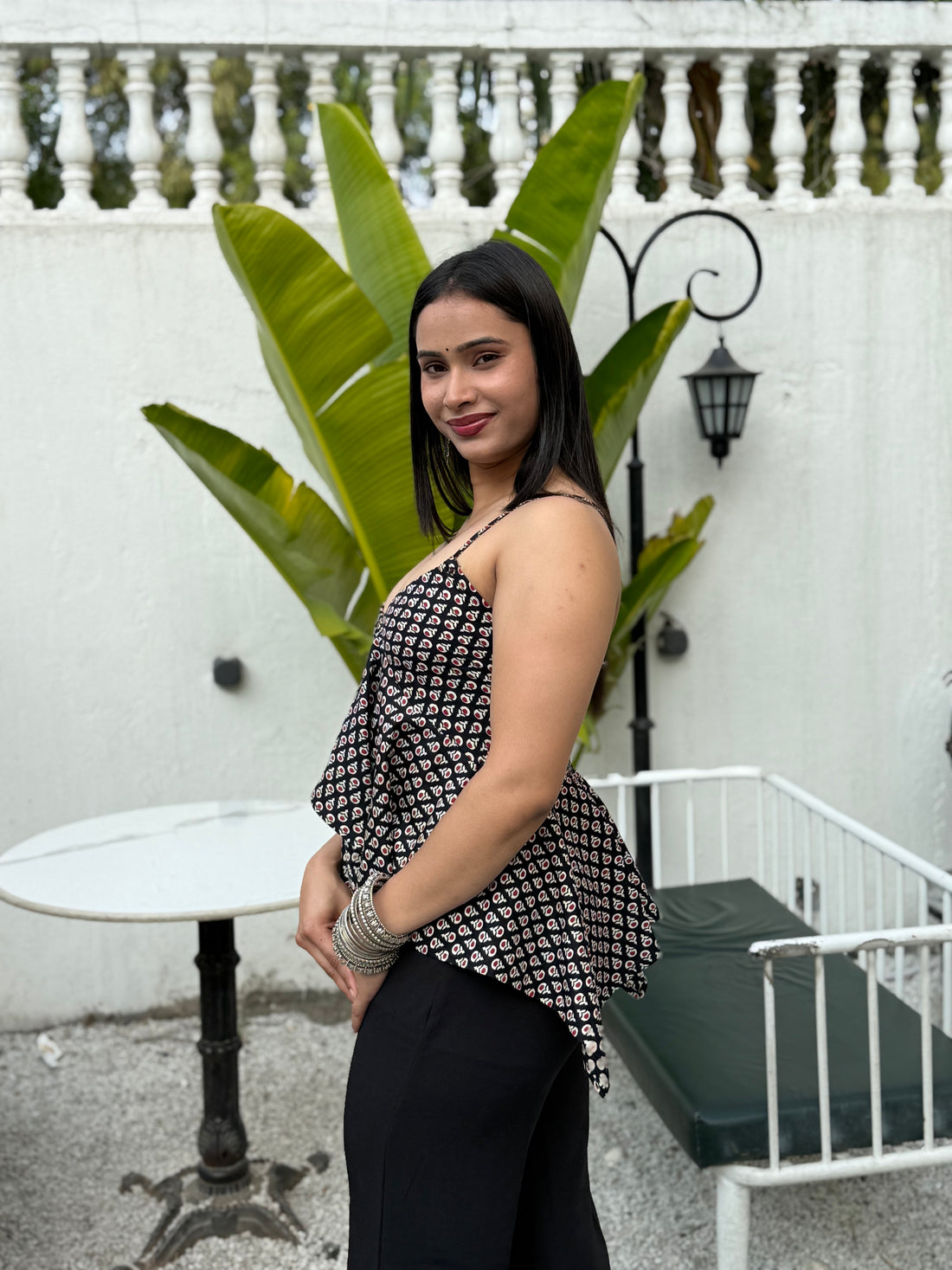 Eiara: Black Buti Noodle Strap Top