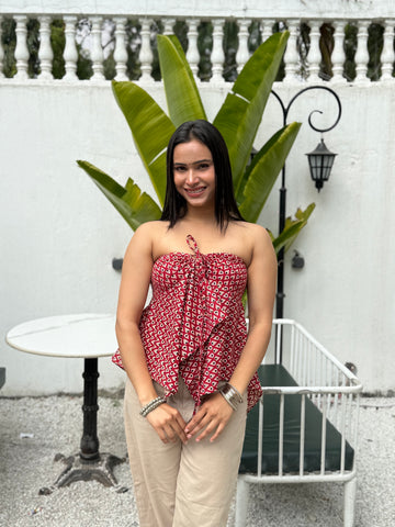 Eiara: Red Buti Noodle Strap Top