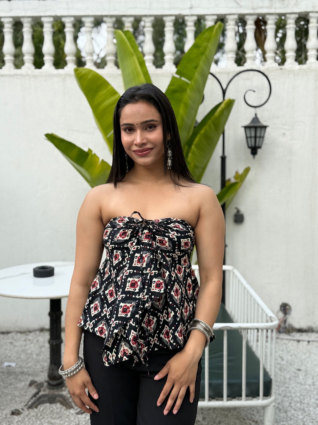 Eiara: Black Mor Pankh Noodle Strap Top