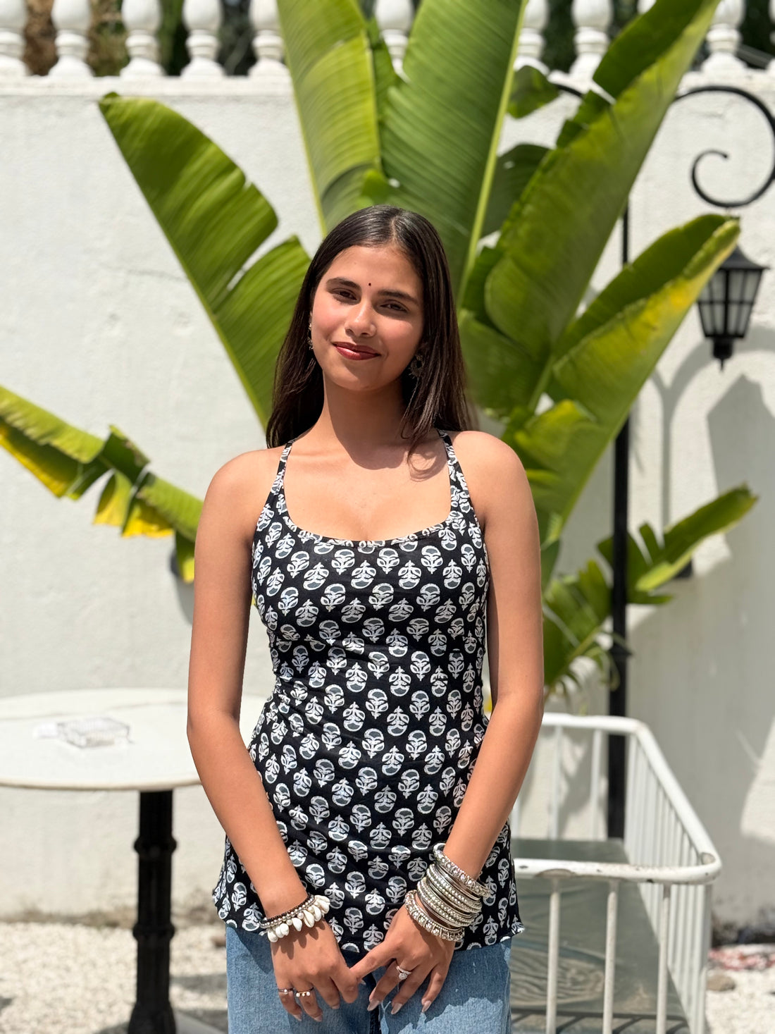 Ruhi: Black Buti Strappy Backless Short Kurti