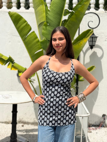 Ruhi: Black Buti Strappy Backless Short Kurti