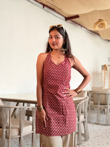 Naira: Red Traditional Buti Long Kurt