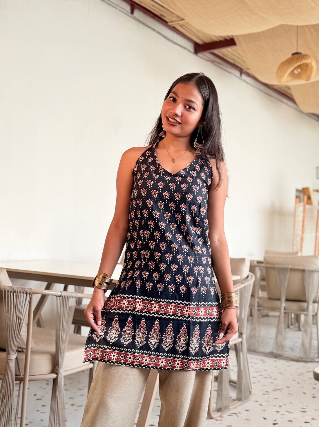 Naira: Black Traditional Buti Long Kurti