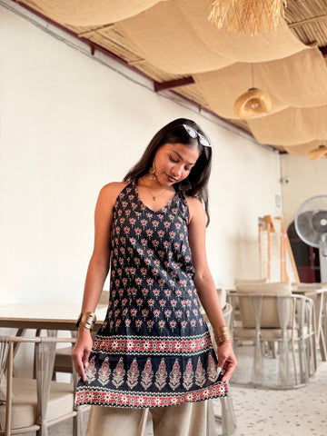 Naira: Black Traditional Buti Long Kurti