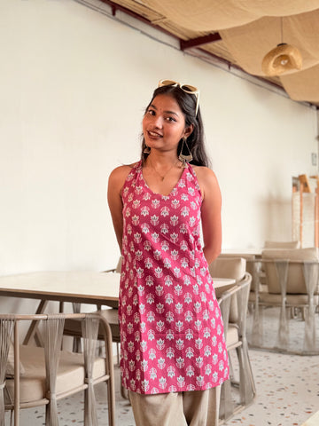 Naira: Pink Traditional Buti Long Kurti